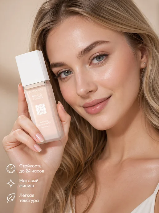 PrettyGirl Светлый тональный крем для лица матирующий 02, бежевый, фото 7