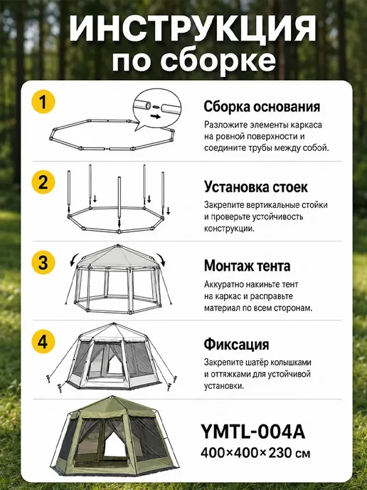 Шатер туристический для природы с москитной сеткой, зеленый, фото 2