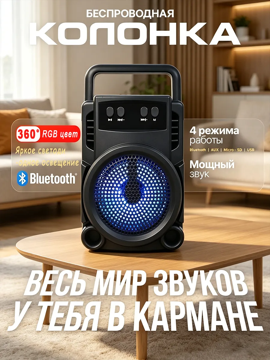Колонки для компьютера 5Вт, Беспроводная Bluetooth, черное