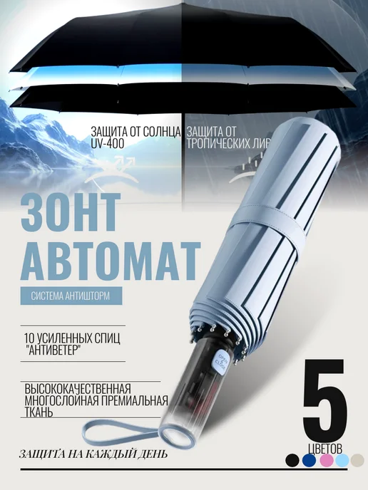 Зонт полный автомат антиветер защита от дождя и солнца, синий