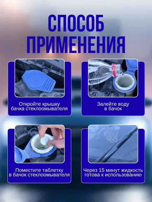 Стеклоочиститель летняя омывайка таблетки 12 штук антидождь, 12 шт, фото 3