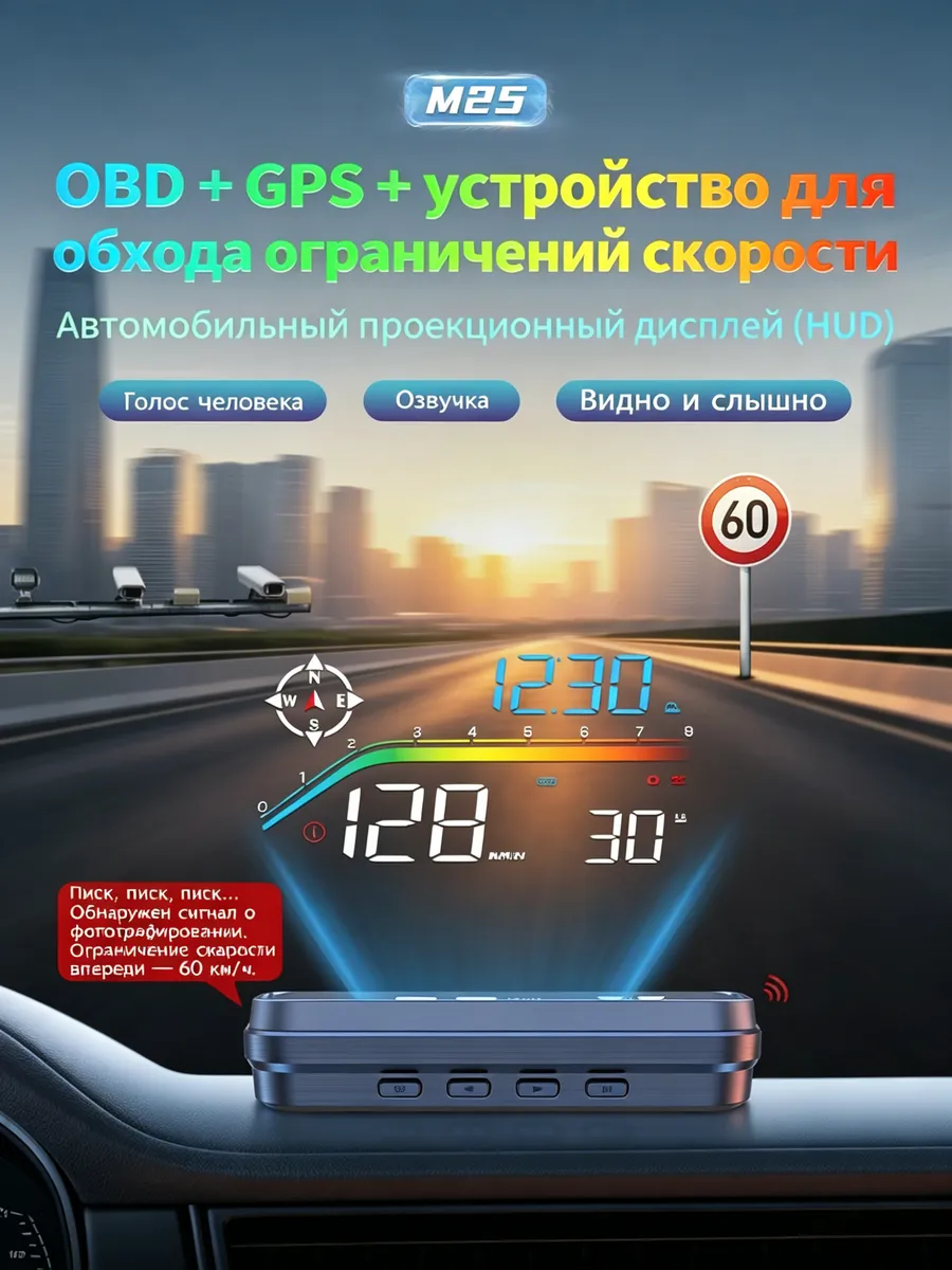 Автомобильный проектор лобового стекла HUD OBD2+GPS