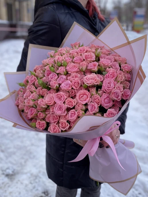 ROZA4U Букет живых цветов 51 кустовая Роза 50 см, розовый, фото 2