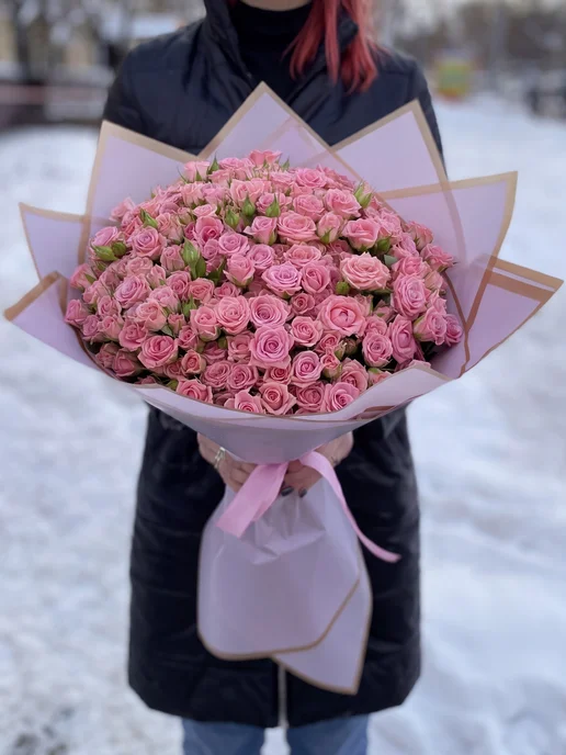 ROZA4U Букет живых цветов 51 кустовая Роза 50 см, розовый, фото 3