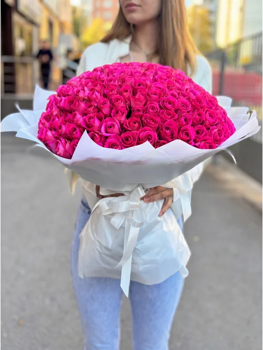 ROZA4U Букет живых цветов 201 красная роза, розовый, фото 4