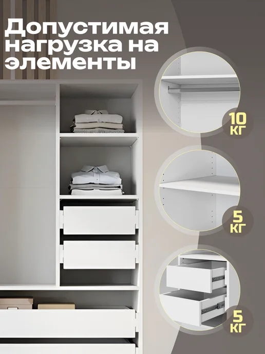 Петровская мебель Шкаф для одежды деревянный в спальню и прихожую Яуза 800 №1, белый, фото 5