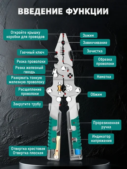Пассатижи индикаторные многофункциональный стриппер 21 в 1, вариант, фото 3
