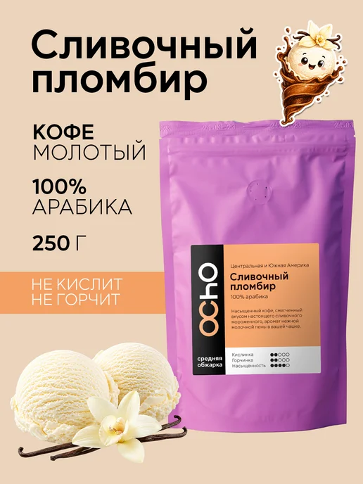 OChO.COFFEE Кофе молотый ароматизированный Сливочный пломбир 250 г, 250 г