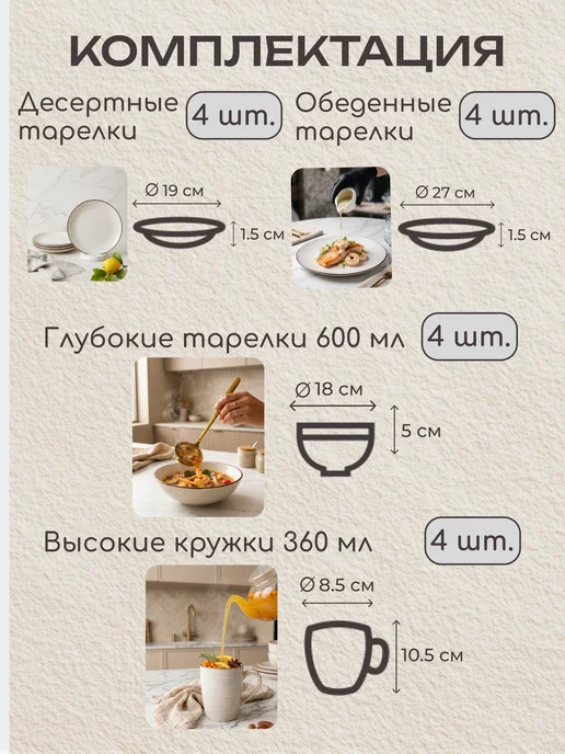 Elrington Набор посуды столовой на 4 персоны с кружками, 16 шт, фото 6