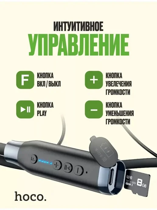 ARXEWA Беспроводные наушники для спорта с микрофоном Hoco ES62, черный, фото 5