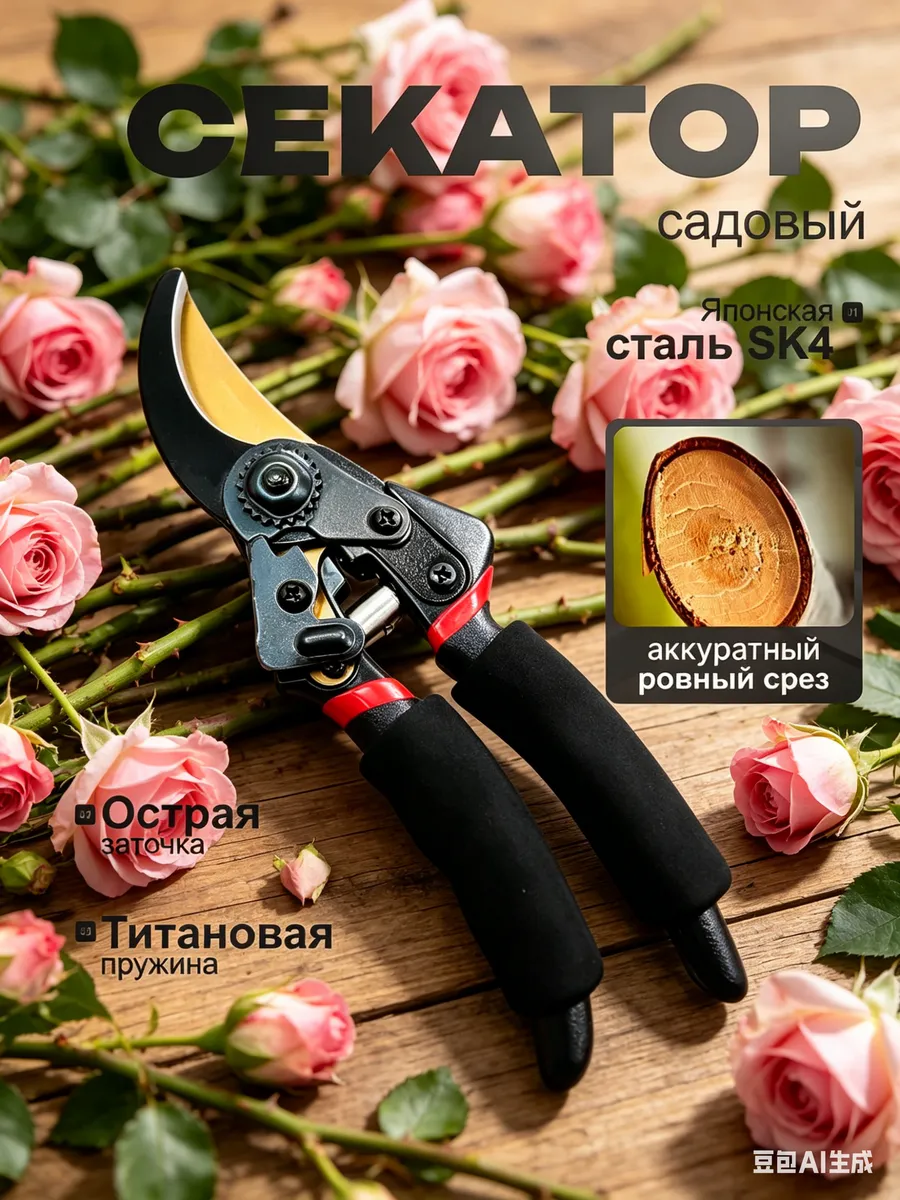 Секатор садовый ручной с блокировкой лезвий, оранжево-серый