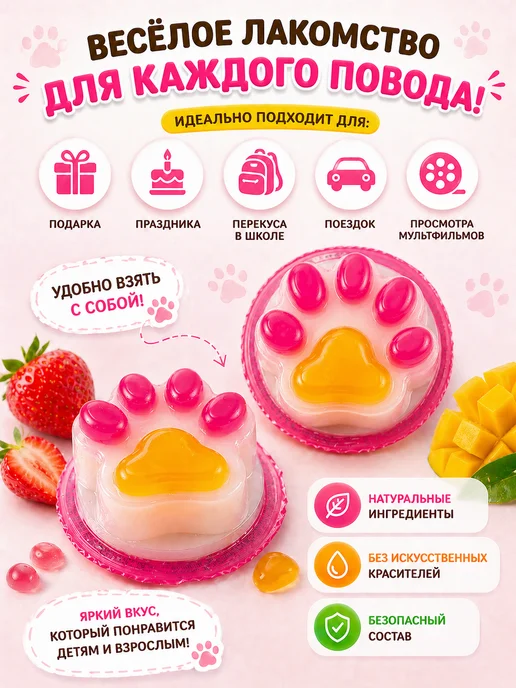 Канди клаб Десерт желейный Джелли лапка Три кота 30 штук по 24 гр, 24 г, фото 5
