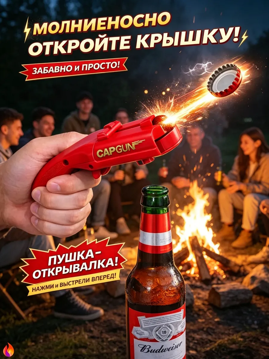 Открывалка-пистолет CAP GUN, для пива и вечеринок