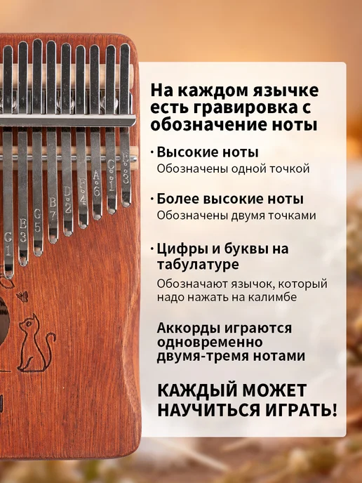 Калимба 21 нот деревянная с чехлом, красный, фото 7