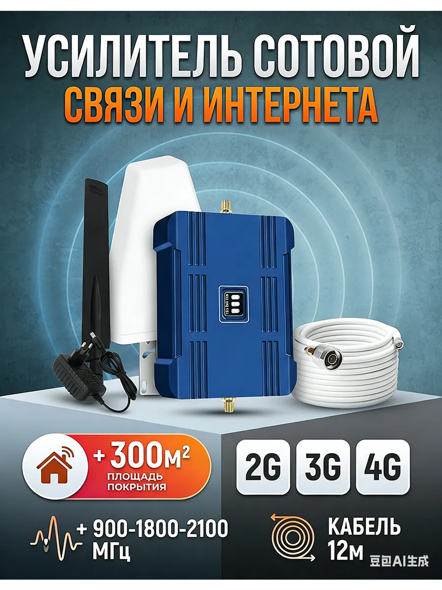 Усилитель сотовой связи и интернета LTE 900-1800-2100 МГц