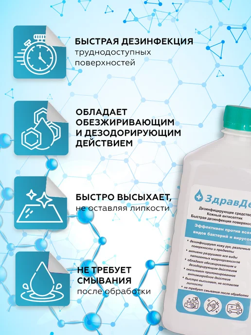 Антисептик спирт изопропиловый дезинфицирующее средство 1 л, 1 л, фото 3