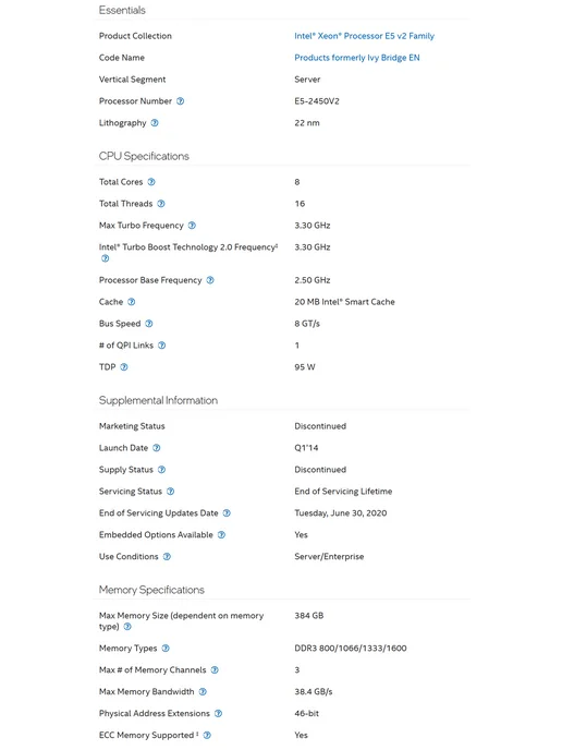 Intel Процессор Xeon E5-2450v2 LGA1356 8 ядер 16 потоков, Процессор 2 5 ГГц, фото 3
