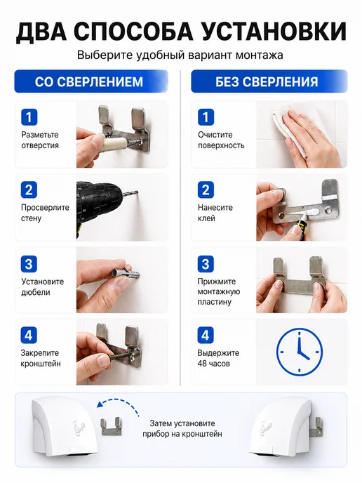 Настенная электрическая сушилка для рук, белый, фото 5
