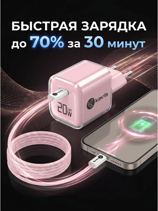 KAV'IS ROCKS Быстрая зарядка TYPE-C 20 вт Android iPhone 15, 16, 17, 20 Вт, фото 3