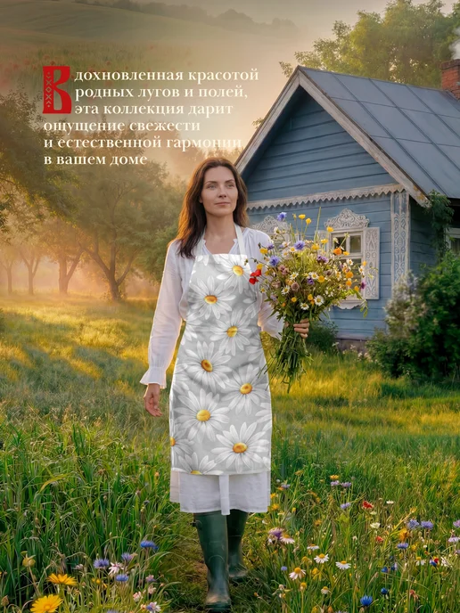 Унисон Фартук кухонный женский Родные поля, белый, фото 2
