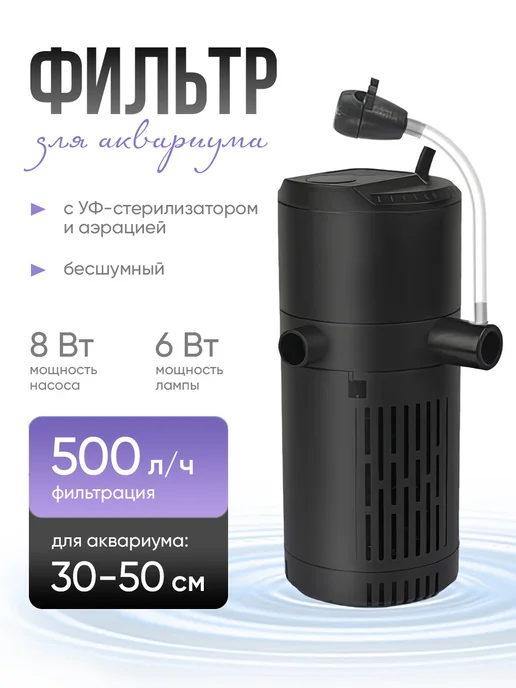Фильтр для аквариума с УФ-стерилизатором, черный