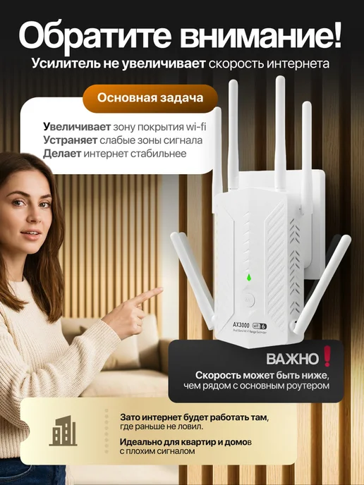 Усилитель wifi сигнала для роутера репитер мощный 3000, белый, фото 6