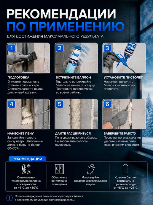 Knauf Монтажная пена под пистолет PRO 850 мл всесезонная, 850 мл, фото 4