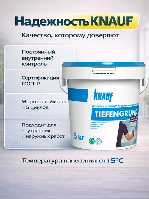 Knauf Грунтовка глубокого проникновения КНАУФ Тифенгрунд 5 л, 5 л, фото 5