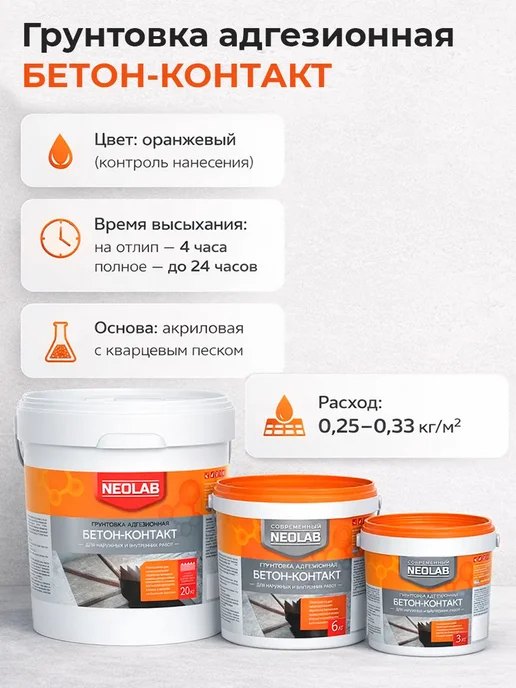 NeoLab Грунтовка для стен адгезионная Бетон-контакт 6 кг, 6 кг, фото 2
