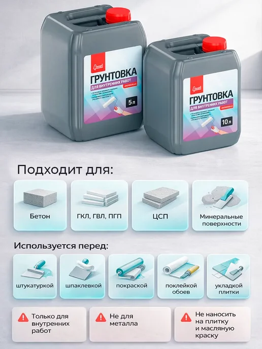 Старатели Грунтовка акриловая для внутренних и наружных работ 10л, 10 л, фото 4