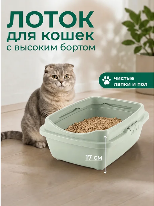 DDSTYLE Туалет для кошек большой полная комплектация, зеленый