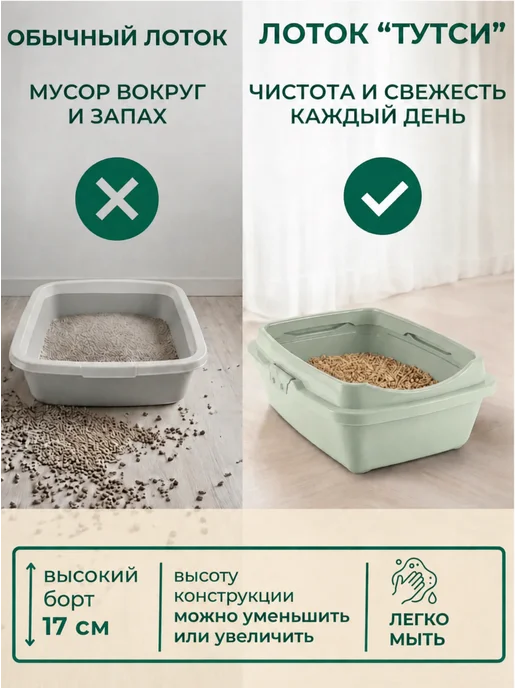 DDSTYLE Туалет для кошек большой полная комплектация, зеленый, фото 2