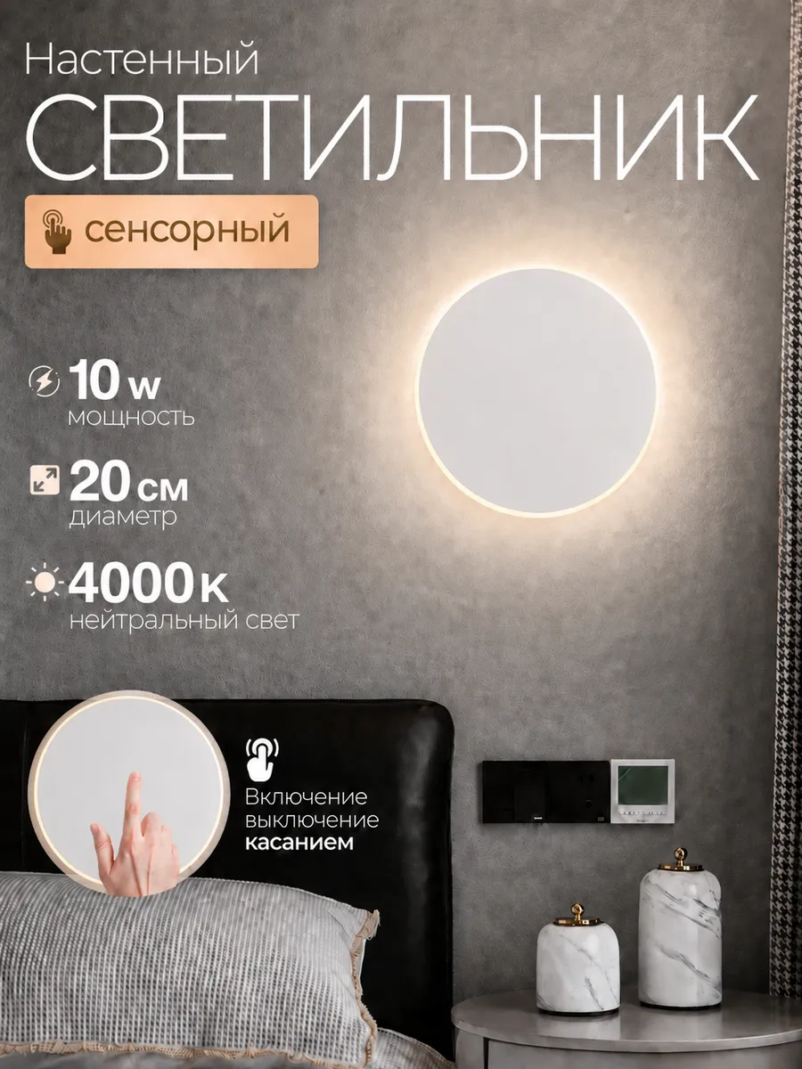 бра светильник светодиодный круглый с выключателем