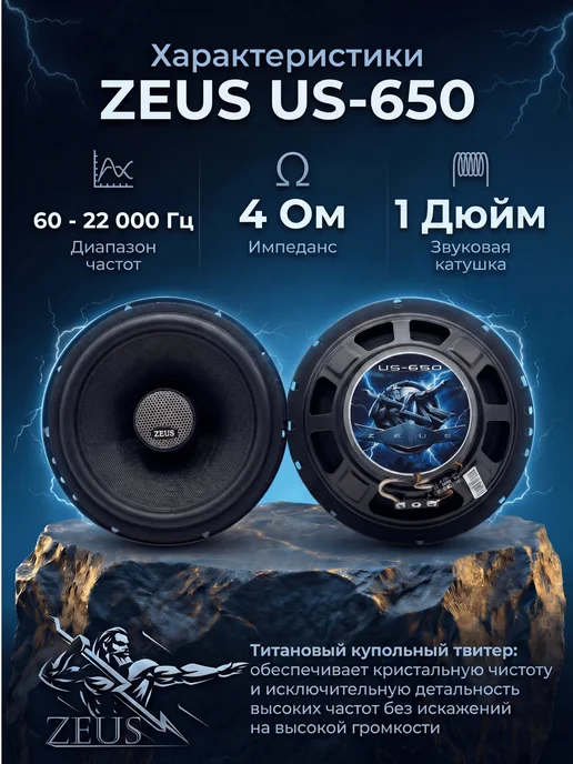 MOMO Колонки автомобильные коаксиальные 165мм ZEUS US-650, черный, фото 2