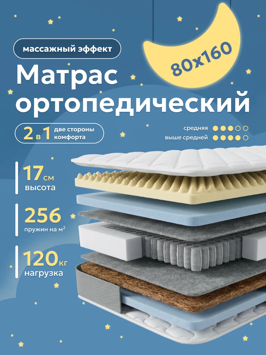 Детский ортопедический матрас 160х80 см с массажным эффектом