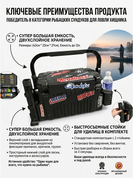 Многофункциональный рыболовный ящик (черный), черный, фото 3