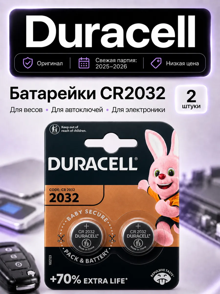 Батарейки CR2032 3V литиевые 2 шт таблетки