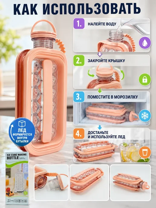 НАС4 Бутылка для льда форма для заморозки кубиков, синий, фото 3