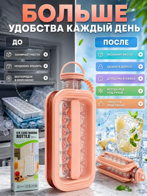 НАС4 Бутылка для льда форма для заморозки кубиков, синий, фото 4