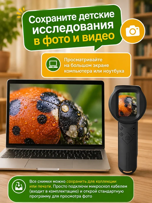 DAZLE Микроскоп детский карманный с камерой и подсветкой лупа, вариант, фото 6