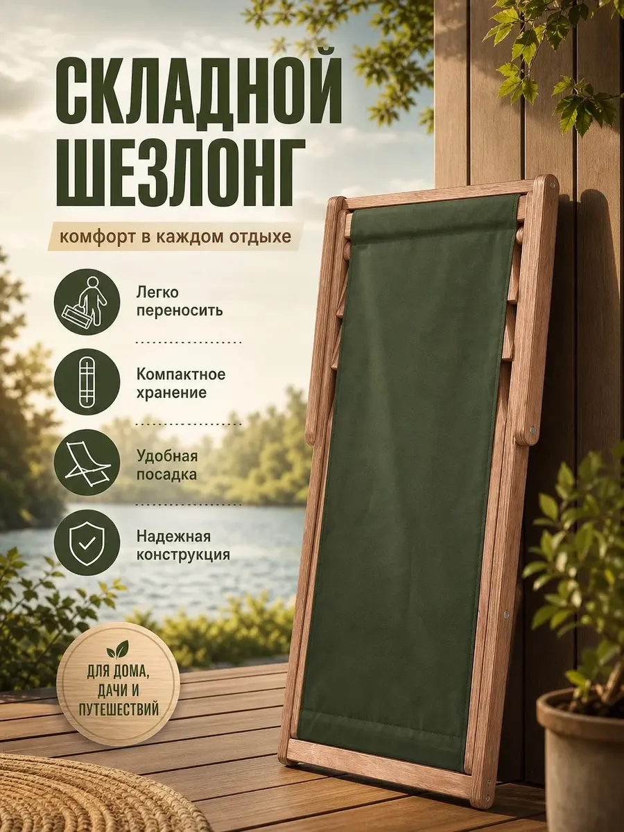 Кресло-шезлонг складной деревянный для дачи