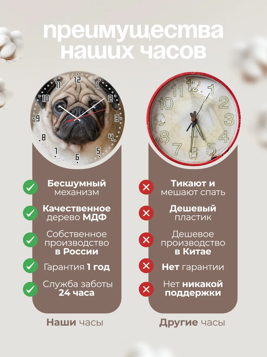 Часы настенные мопс — фото 10