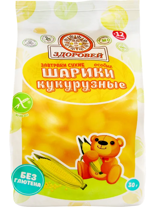 Сухой завтрак ЗДОРОВЕЙ кукурузные шарики, 30г, 30 г