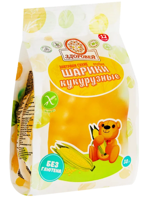 Сухой завтрак ЗДОРОВЕЙ кукурузные шарики, 30г, 30 г, фото 2