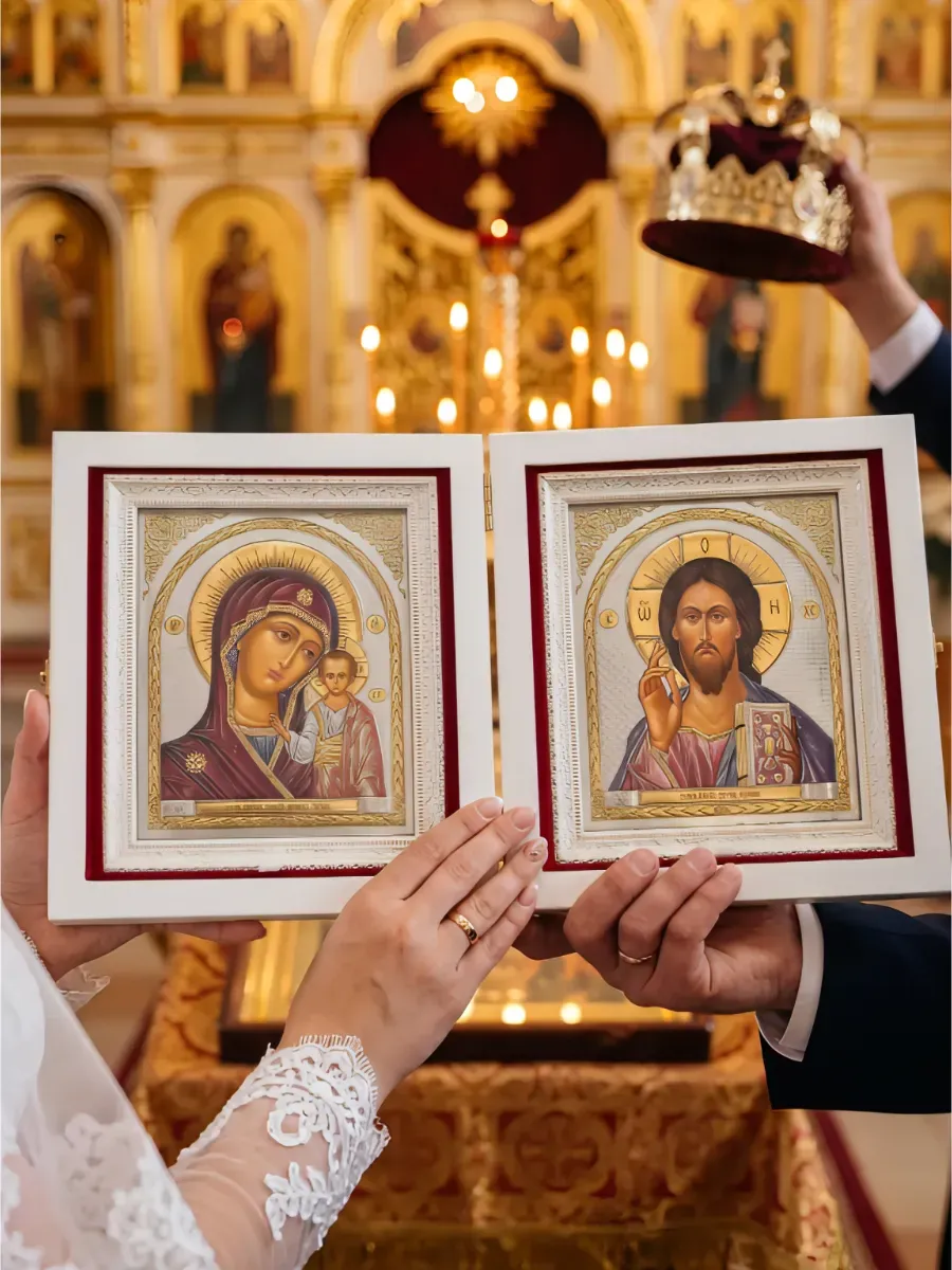 Икона складень венчальный Богородица и Спаситель