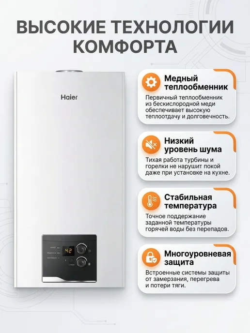 Haier Настенный газовый котел Urban 2.24 TM двухконтурный, белый, фото 2
