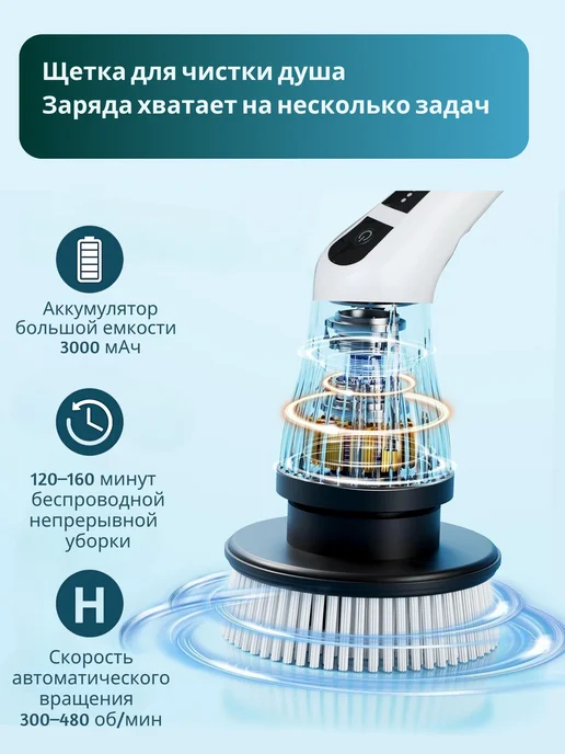 Щетка для уборки дома электрическая, белый, фото 2