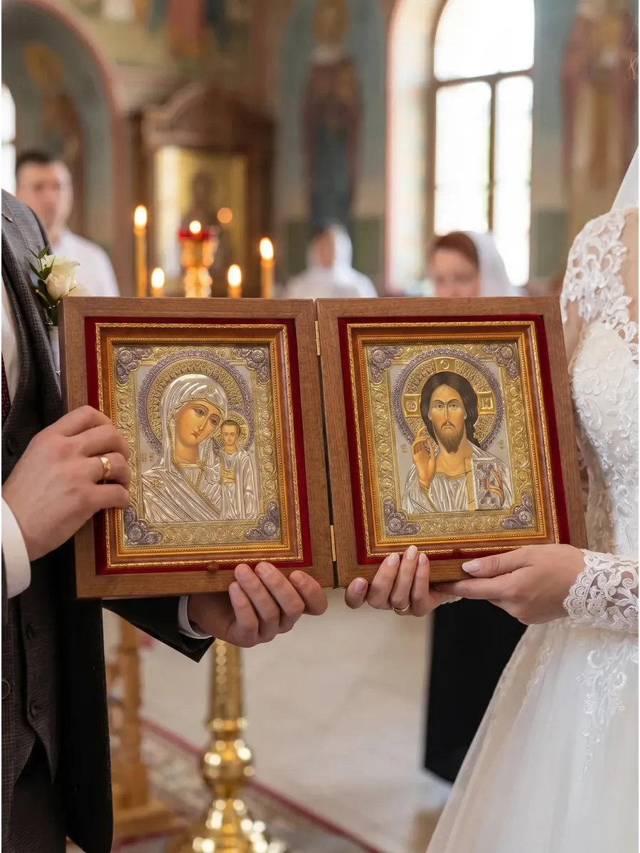 Икона складень венчальный Богородица и Спаситель