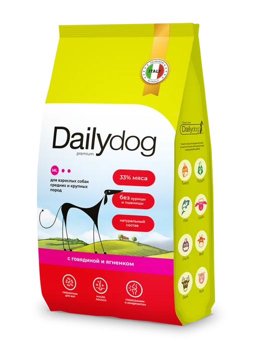 Сухой корм Dailydog для собак, крупные, средние, говядина, ягненок, 1,5 кг, фото 2