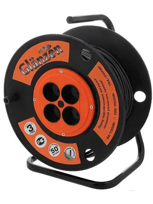 Glanzen Удлинитель силовой EB-50-008, на катушке, б з, 4 роз - 50м, 50 м, фото 8
